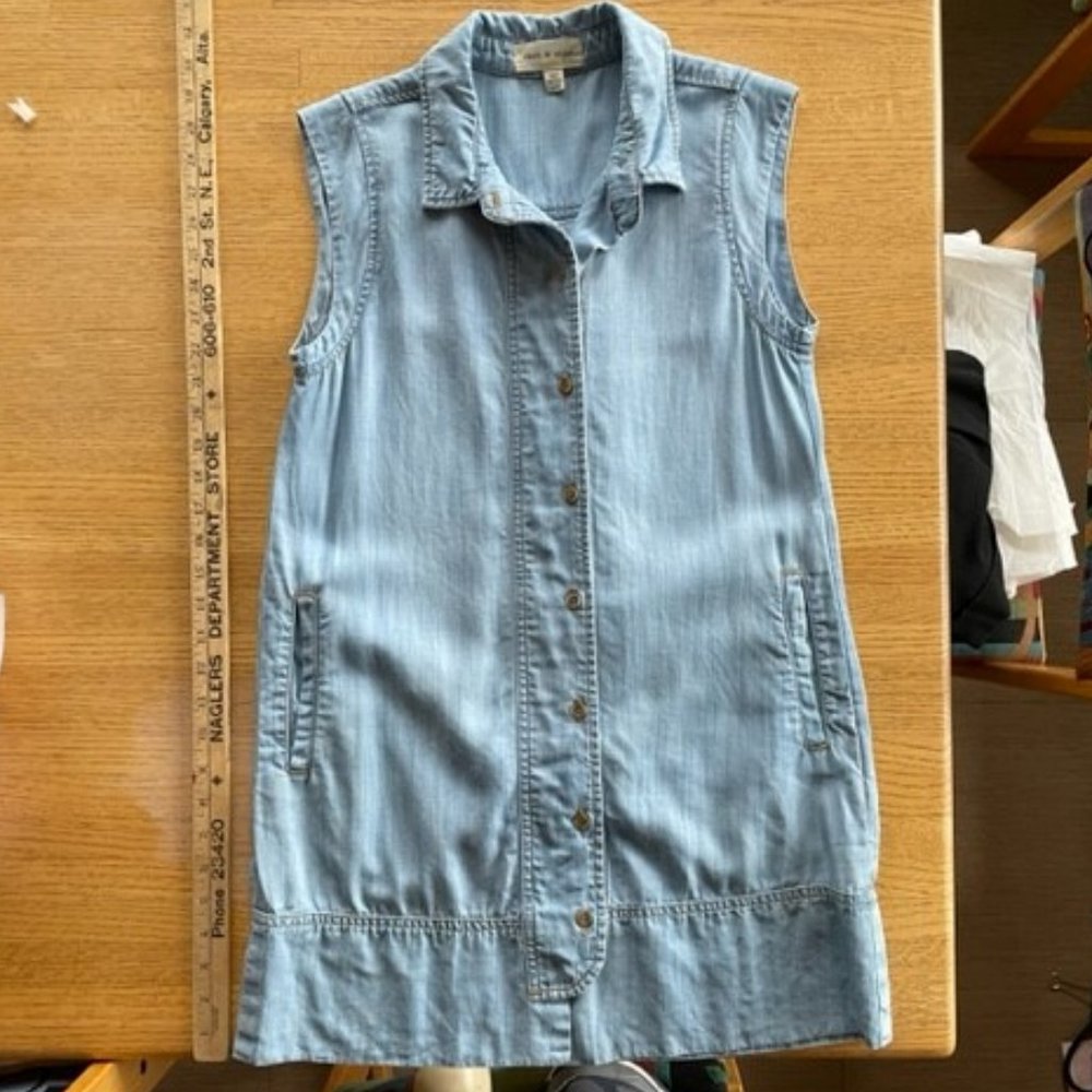 Soft Blue Denim CLOTH & STONE Sleeveless Loose-Fitting Shirt-Dress XS - Picture 7 of 9